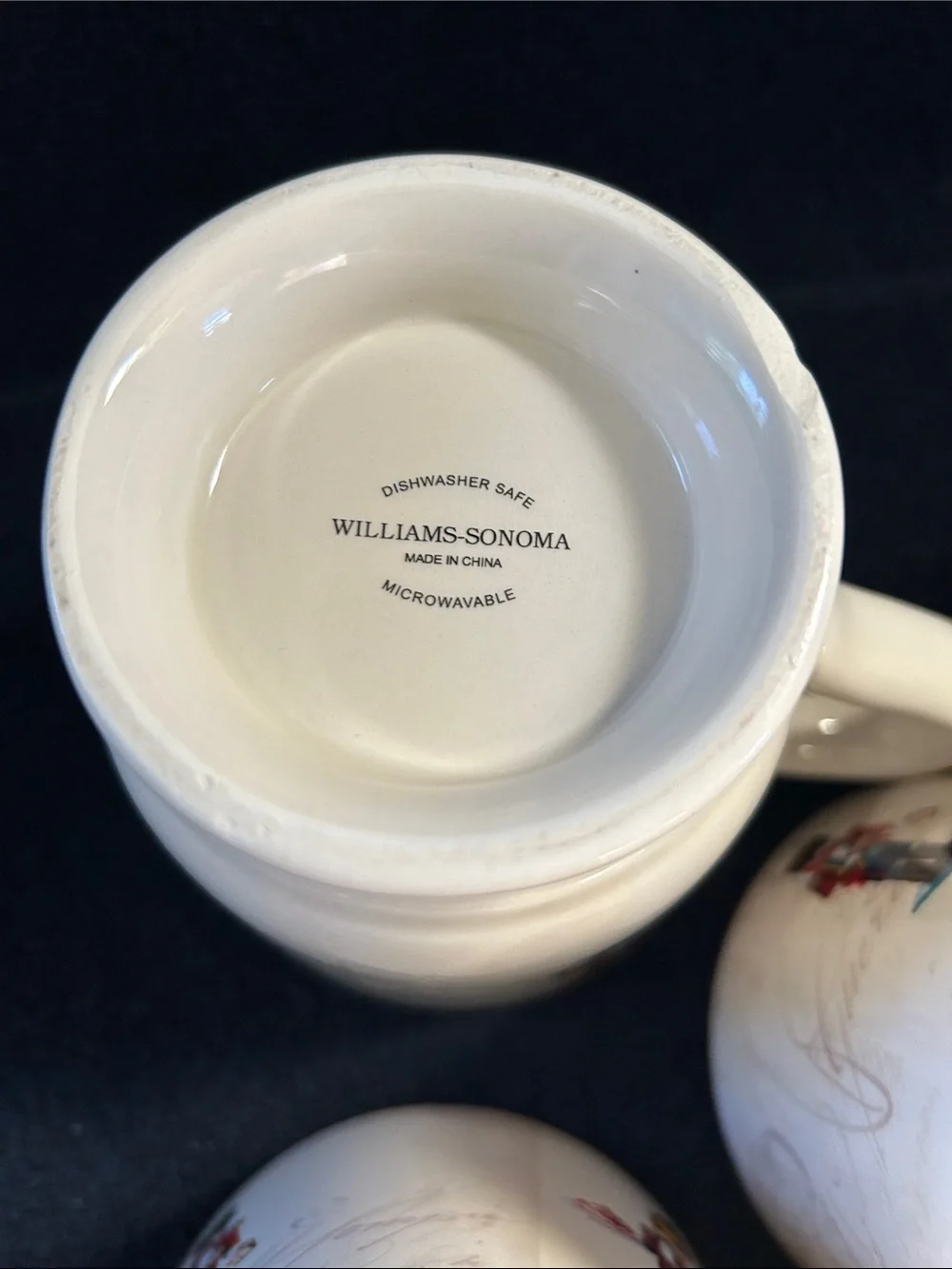 Williams Sonoma Cream Nutcracker Pedestal Mugs with Red Trim (Set of 6)